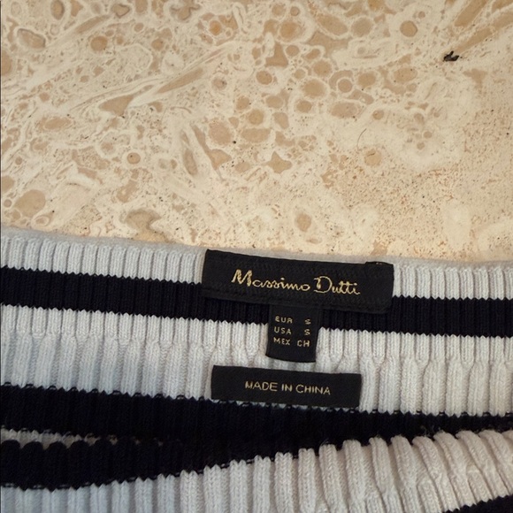 EUC Massimo Dutti Boatneck Marinière Navy White Striped Knit Top Sweater - Picture 2 of 2